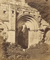 Rievaulx Abbey. Doorway of the Refectory, 1850s