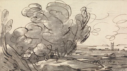 Trees with a Distant Church on the Right