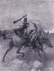 Knocks one of them off his horse