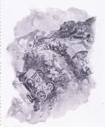 The Boers destroying their wagons at Spitzkop (illustration from After Pretoria: The Guerilla War, 1902)