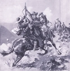 The capture of Field-Cornet Swanepool (illustration from After Pretoria: The Guerilla War, 1902)