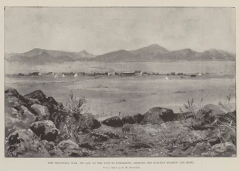 The Transvaal War, De Aar, on the Line to Kimberley, showing the Railway Station and Hotel