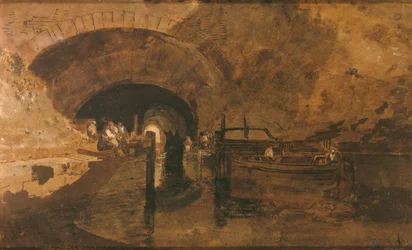 Men and Barges at Tunnel Entrance