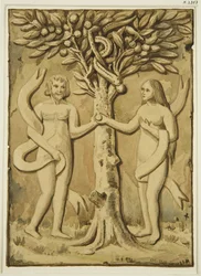 Adam and Eve carving in wood