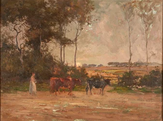 Herding Cattle at Sunset