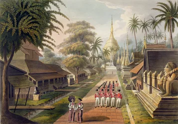 The Principal Approach to the Great Dagon Pagoda at Rangoon, plate 3 from 