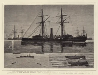 Destruction of the Turkish Monitor Hifse Rahman by Russian Torpedo launches near Ibraila on 26 May