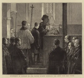 Entombment of Napoleon III, the Empress Eugenie sprinkling the Coffin with Holy Water