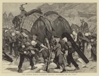 The Afghan War, an Elephant Battery advancing to the Front