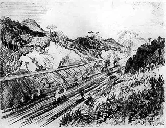 In the Cut at Las Cascades, plate XII from The Panama Canal by Joseph Pennell