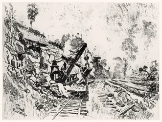 The Cut at Bas Obispo, plate XI from The Panama Canal by Joseph Pennell