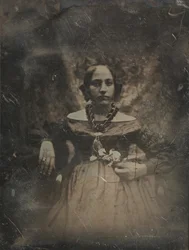 Young woman holding a flower, ca. 1842