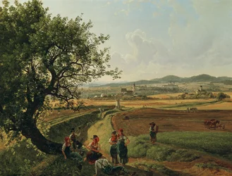 View of the Emmersdorf Estate and Rothenhof Castle with Melk Abbey in the Background