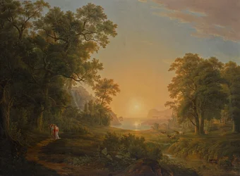 Forest Landscape with Sunrise