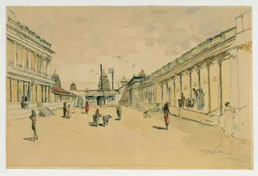 Street in Madras with a Temple