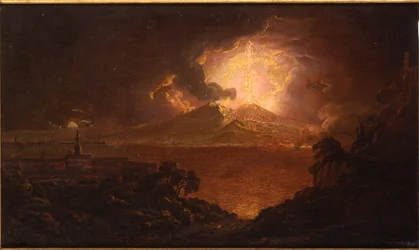 A View of Vesuvius Erupting by Night