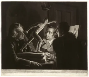 Three Persons Viewing the Gladiator by Candlelight (engraved by William Pether)