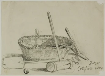 Wicker Basket, Mallet, Shovel, Pick