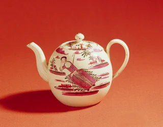 Shepherdess teapot, decorated by David Rhodes, c.1770