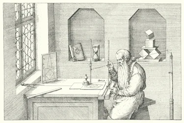 German goldsmith, artist and etcher Wenzel Jamnitzer in his studio