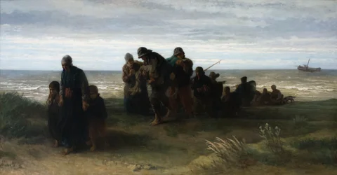 Fishermen carrying a drowned man