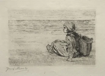 Girl with Basket Seated on the Shore