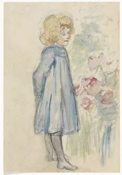 Standing Girl by a Flower Bed