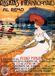 Poster for a sporting event, "International Rowing Regattas", illustration by Joan Llaverias i Labro (1865-1938). 22/06/1902. DR