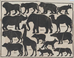 Sheet 5 of figures for Chinese shadow puppets, ca. 1850-70.