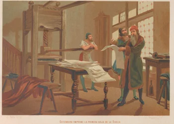 Gutenberg Prints the First Page of the Bible