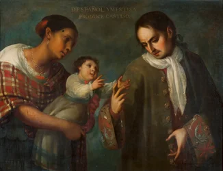 A Spaniard and a Mestizo woman with their child, a “Castizo”.