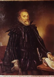 Portrait of Miguel de Cervantes (1547-1616), Spanish writer Miguel Cervantes de Saavedra. Painting attributed to Juan de Jauregui (1583-1641)