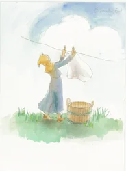 A medieval girl hanging laundry, 2004