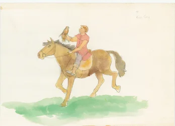 A Medieval Man, Shown Riding a Horse with a Bird of Prey on His Arm