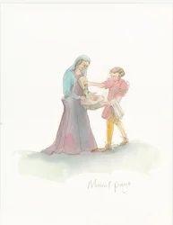 A Medieval Page Helping a Lady to Wash Their Hands