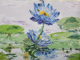 Bees on Blue Lotus