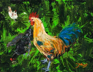 Colorful Rooster and Hens
