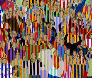 Energetic Striped Crowd