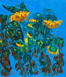 Painted Sunflowers Blue Sky