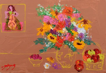 Vibrant Flowers Cello Player
