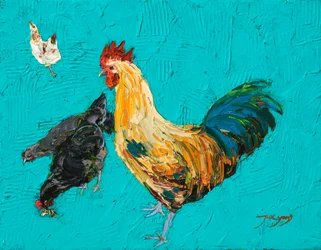 Vibrant Rooster and Hens