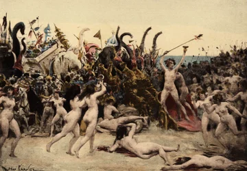 Bacchus and his army attacking the Indian army