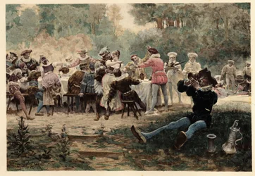 Banquet at the Mardi Gras Party. Gargantua. Illustration by Jules Garnier. In 