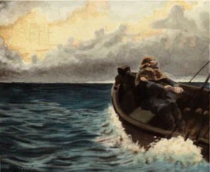 Egyptian Sailor Thamous on His Boat. Pantagruel. Illustration by Jules Garnier. In 