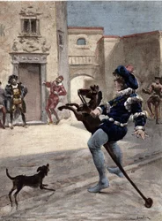 Gargantua Riding a Wooden Horse in the Street. Gargantua. Illustration by Jules Garnier. In 