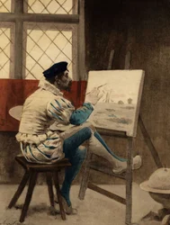 Man Sitting in Front of His Canvas