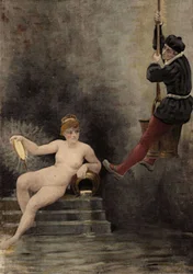 Panurge Descending into the Well or, According to Heraclitus, is the Truth Symbolized by a Woman. Pantagruel. Illustration by Jules Garnier. In 