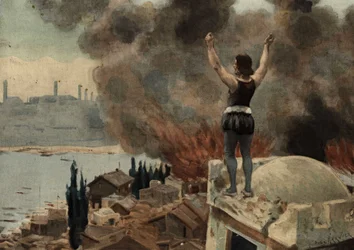 Panurge Looking at Mytilene (Turkey) on Fire. Pantagruel. Illustration by Jules Garnier. In 