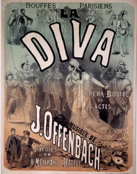 Poster for the operette Diva put to music by Jacques Offenbach at the Parisian Bouffes
