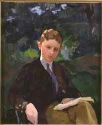 Portrait of Marcel Renoux aged about 13 or 14, reading